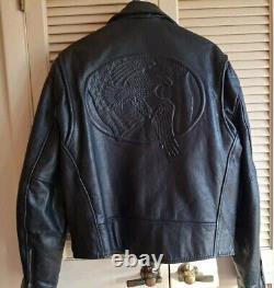 Vintage Wilson Black Leather Motorcycle Jacket Size Xtra Large Embossed Eagle