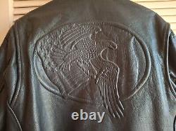 Vintage Wilson Black Leather Motorcycle Jacket Size Xtra Large Embossed Eagle
