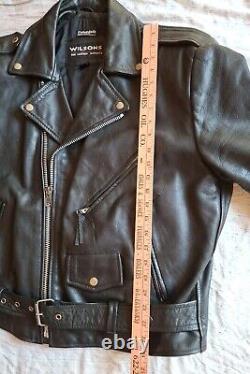 Vintage Wilson Black Leather Motorcycle Jacket Size Xtra Large Embossed Eagle