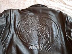Vintage Wilson Black Leather Motorcycle Jacket Size Xtra Large Embossed Eagle