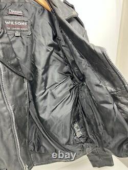 Vintage Wilson's Leather Bike Black Thinsulate Belted Jacket Mens Medium
