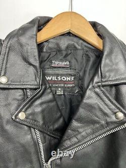 Vintage Wilson's Leather Bike Black Thinsulate Belted Jacket Mens Medium