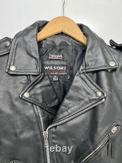 Vintage Wilson's Leather Bike Black Thinsulate Belted Jacket Mens Medium