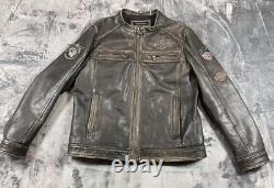 Vintage Wilson's Leather Motorcycle Jacket Men's XL Brown Distressed Patches Zip