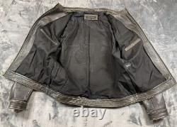 Vintage Wilson's Leather Motorcycle Jacket Men's XL Brown Distressed Patches Zip