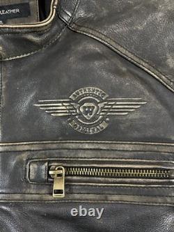 Vintage Wilson's Leather Motorcycle Jacket Men's XL Brown Distressed Patches Zip