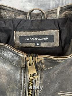 Vintage Wilson's Leather Motorcycle Jacket Men's XL Brown Distressed Patches Zip