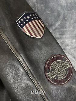 Vintage Wilson's Leather Motorcycle Jacket Men's XL Brown Distressed Patches Zip