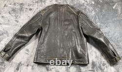 Vintage Wilson's Leather Motorcycle Jacket Men's XL Brown Distressed Patches Zip