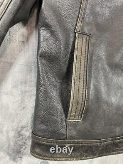 Vintage Wilson's Leather Motorcycle Jacket Men's XL Brown Distressed Patches Zip