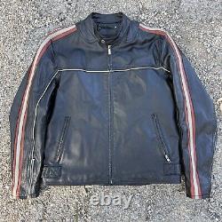 Vintage Wilson's Mens Medium Genuine Leather Black Stripped Moto Jacket