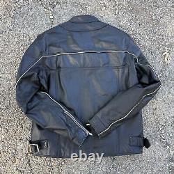 Vintage Wilson's Mens Medium Genuine Leather Black Stripped Moto Jacket
