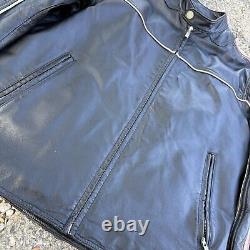 Vintage Wilson's Mens Medium Genuine Leather Black Stripped Moto Jacket
