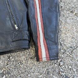 Vintage Wilson's Mens Medium Genuine Leather Black Stripped Moto Jacket