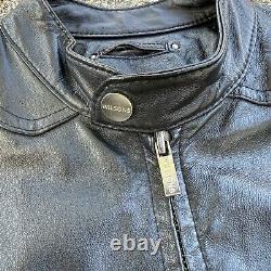 Vintage Wilson's Mens Medium Genuine Leather Black Stripped Moto Jacket