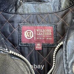 Vintage Wilson's Mens Medium Genuine Leather Black Stripped Moto Jacket