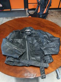 Vintage Wilsons Black Heavy Leather Motorcycle Biker Jacket Size XXL /175/