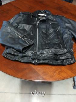 Vintage Wilsons Black Heavy Leather Motorcycle Biker Jacket Size XXL /175/