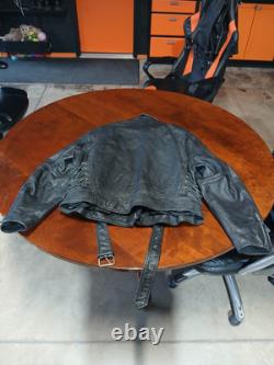 Vintage Wilsons Black Heavy Leather Motorcycle Biker Jacket Size XXL /175/