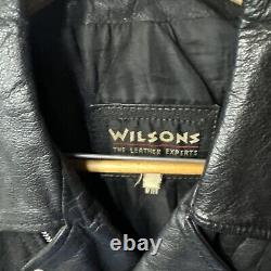 Vintage Wilsons Black Leather Motorcycle Jacket Belted Size Large Heavy Punk VTG