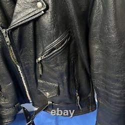 Vintage Wilsons Black Leather Motorcycle Jacket Belted Size Large Heavy Punk VTG
