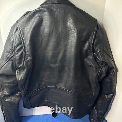 Vintage Wilsons Black Leather Motorcycle Jacket Belted Size Large Heavy Punk VTG