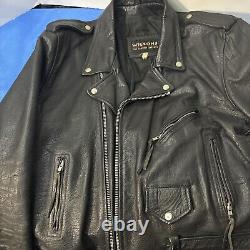 Vintage Wilsons Black Leather Motorcycle Jacket Belted Size Large Heavy Punk VTG