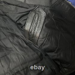 Vintage Wilsons Black Leather Motorcycle Jacket Belted Size Large Heavy Punk VTG