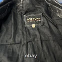 Vintage Wilsons Black Leather Motorcycle Jacket Belted Size Large Heavy Punk VTG