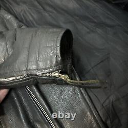 Vintage Wilsons Black Leather Motorcycle Jacket Belted Size Large Heavy Punk VTG