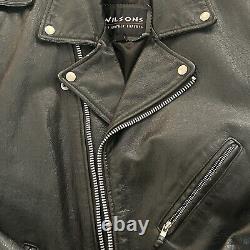 Vintage Wilsons Classic Black Leather Motorcycle Moto Biker Jacket Mens L