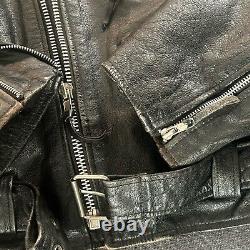 Vintage Wilsons Classic Black Leather Motorcycle Moto Biker Jacket Mens L