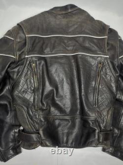Vintage Wilsons Heavy Duty Leather Motorcycle Jacket Men Medium Black Cafe Racer