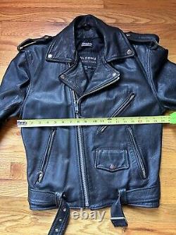 Vintage Wilsons Leather Biker Jacket Black Unisex, XS belted Heavy Thinsulate