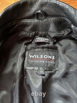 Vintage Wilsons Leather Biker Jacket Black Unisex, XS belted Heavy Thinsulate