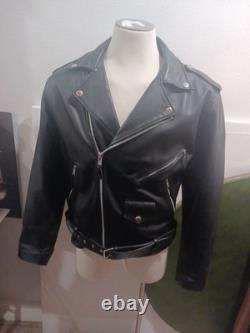 Vintage Wilsons Leather Classic Style Black Biker Motorcycle Jacket Large