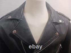 Vintage Wilsons Leather Classic Style Black Biker Motorcycle Jacket Large
