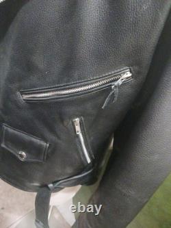 Vintage Wilsons Leather Classic Style Black Biker Motorcycle Jacket Large