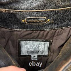 Vintage Wilsons Leather Jacket Mens 2XL Brown Moto Motorcycle Cafe Racer Heavy