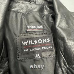 Vintage Wilsons Leather Motorcycle Jacket Black Belted Thinsulate Biker Mens M