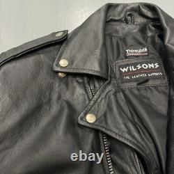 Vintage Wilsons Leather Motorcycle Jacket Black Belted Thinsulate Biker Mens M