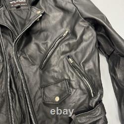 Vintage Wilsons Leather Motorcycle Jacket Black Belted Thinsulate Biker Mens M