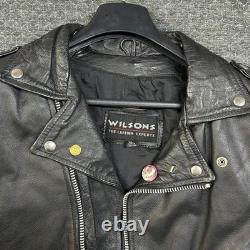 Vintage Wilsons Leather Motorcycle Jacket Mens Black Thinsulate Moto Biker XL