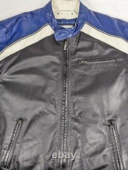 Vintage Wilsons Leather Motorcycle Jacket Mens Size XXL Blue Black White Biker