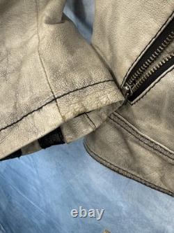 Vintage Wilsons Men's Leather Motorcycle Jacket Silver Gray L