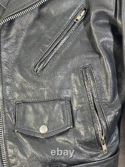 Vintage Wilsons XS/S Heavy 90s Black Leather Biker Motorcycle Terminator Jacket