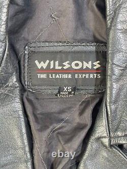 Vintage Wilsons XS/S Heavy 90s Black Leather Biker Motorcycle Terminator Jacket