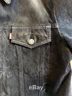 Vintage Wmns Black Suede Levis Leather Trucker Jacket size Large S