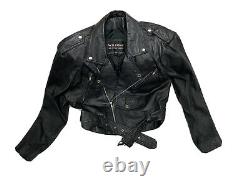 Vintage Women's Wilsons Black Leather Cropped Motorcycle Jacket Sz M Biker