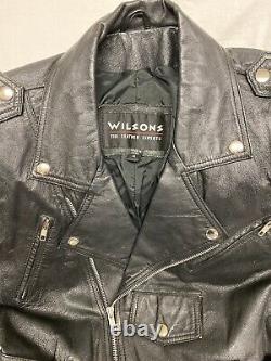 Vintage Women's Wilsons Black Leather Cropped Motorcycle Jacket Sz M Biker